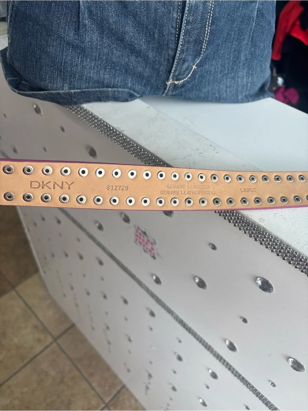 Vintage Y2K DKNY Pink Studded Leather Belt with Silver Buckle